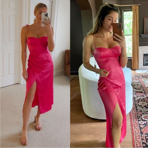 Reformation Marguerite Silk Dress Pink Flambe 12 - Picture 12 of 13